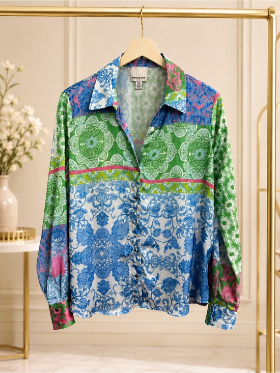 Industry Republic Clothing Tops - Industry Republic Paisley Colorblock Satin Button-Up Blouse Small